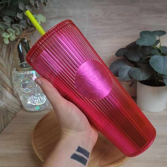 NEW Starbucks 2023 Summer Pleated Neon Magenta Venti Tumbler * - Picture 6 of 7